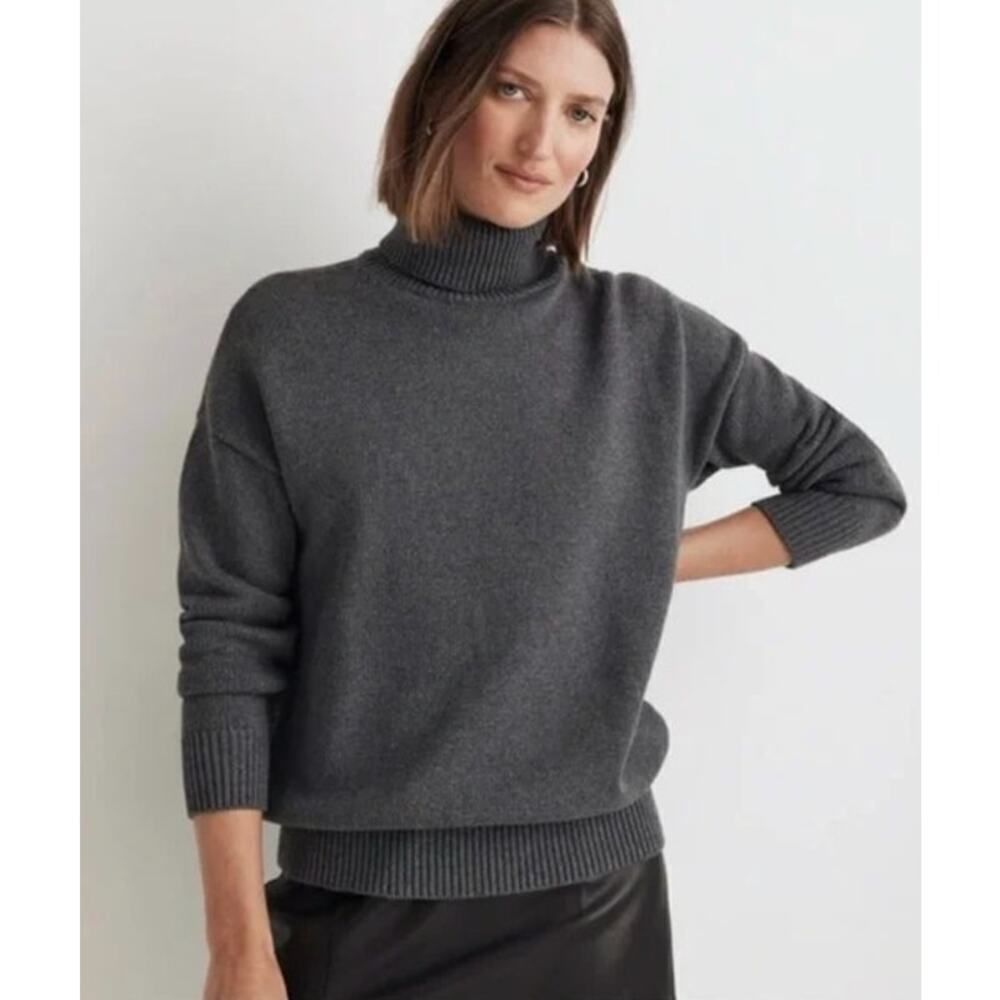 Madewell Ribbed Turtleneck Sweater Heather Graphite Gray NWT XS